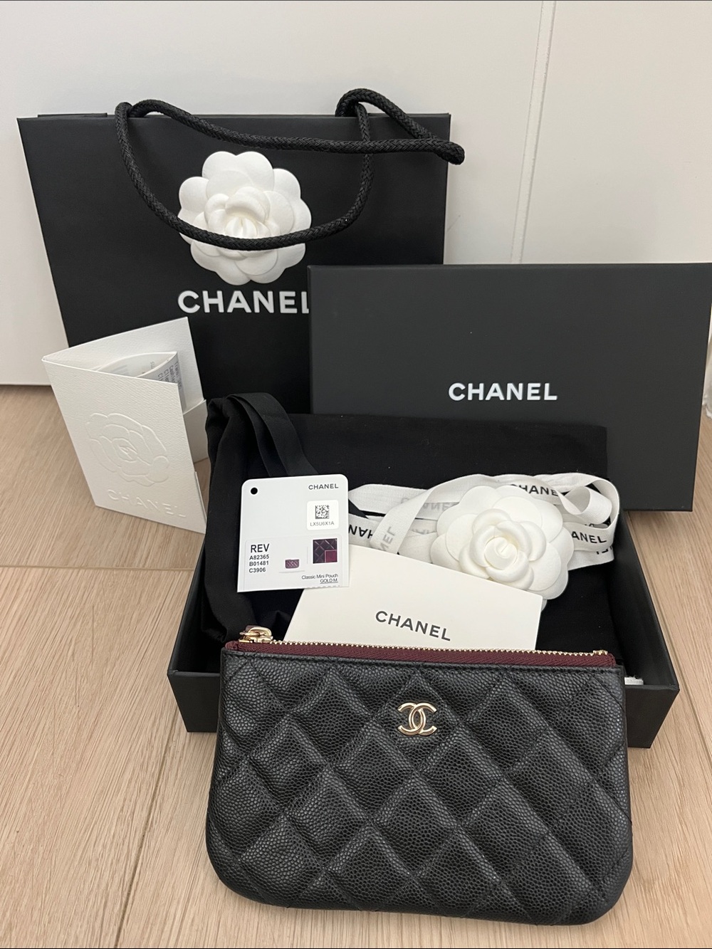 CHANEL Black Caviar Leather Zip Pouch